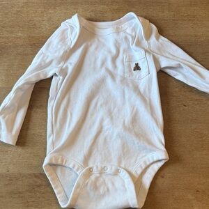 GAP White Infant Long Sleeve Bodysuit with Teddy Logo